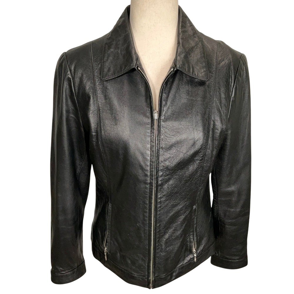 Wilsons Leather Maxima Jacket Womens Medium Black Soft Thinsulate Zip Moto Biker